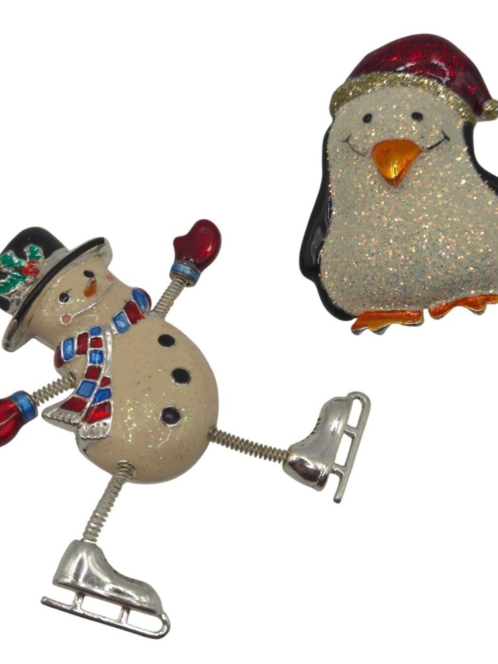 Danecraft‎ Vintage Christmas Articulated Snowman Penguin Winter Holiday Brooches